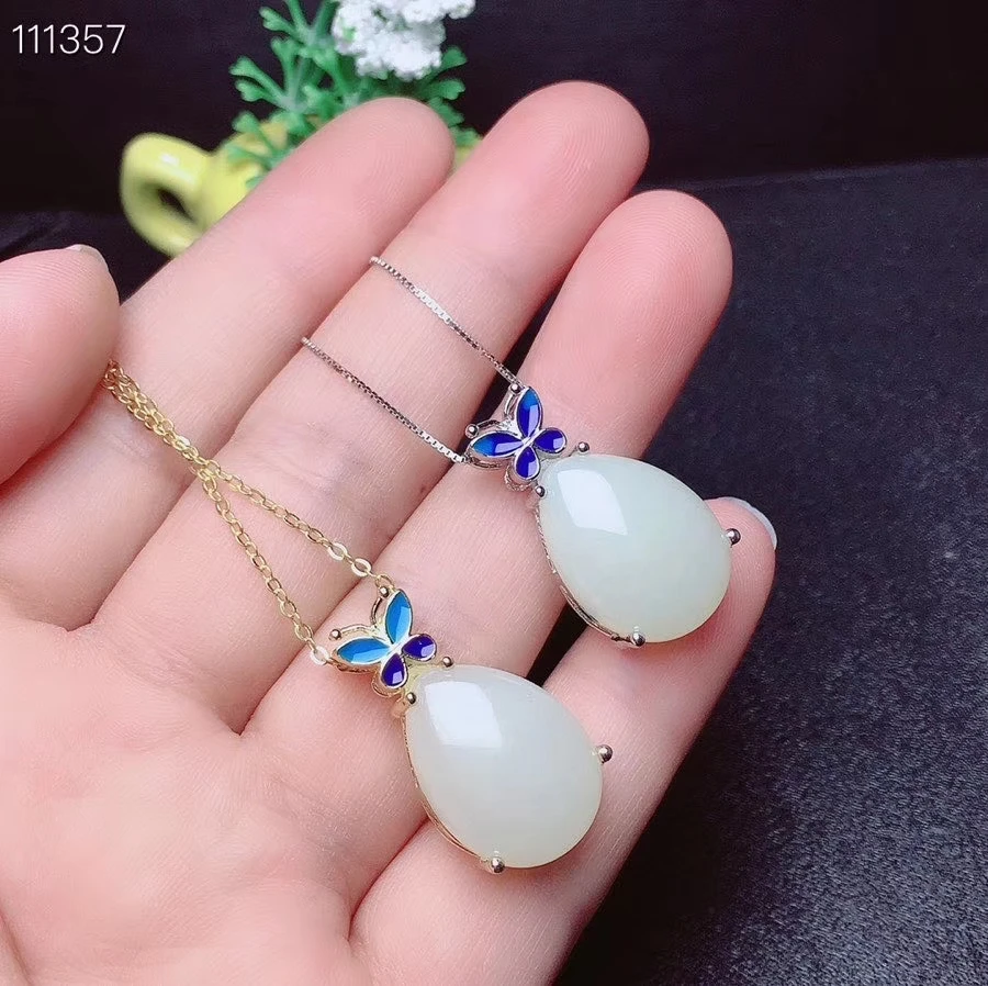 

KJJEAXCMY fine jewelry natural white jade 925 sterling silver new women pendant necklace support test luxury lovely
