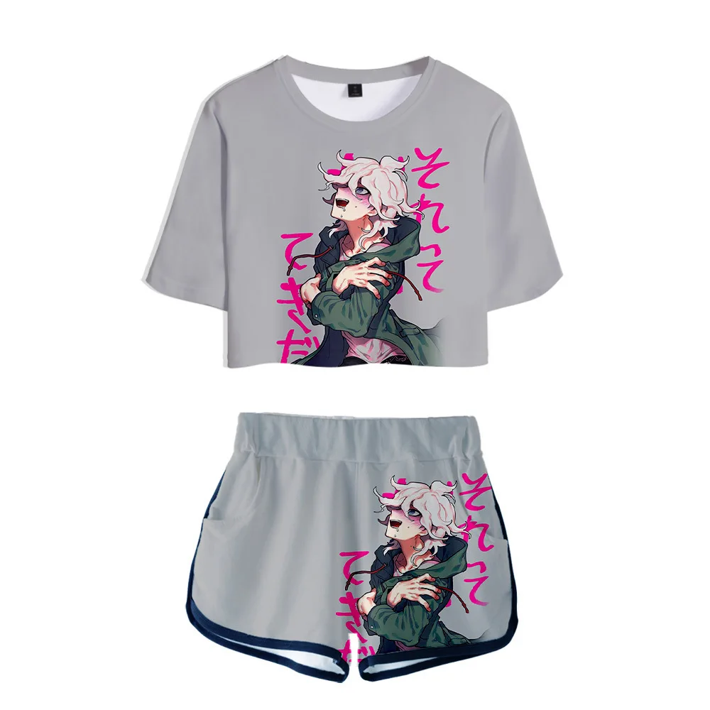 Japan Anime Danganronpa Nagito Komaeda Cosplay T-shirt + Shorts Sets Summer Children 3D Printing Cartoon Tees Sportswear C30M234