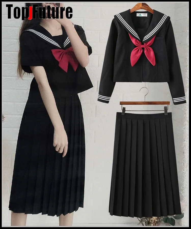 JK uniform BLACK navy Japanese sailor's bad girl suit student's class uniform school uniform academic style sailo suit top shirt