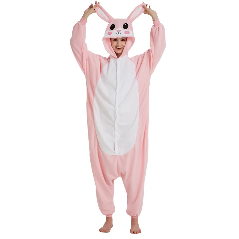 

Animal Pajamas Rabbit Onesie For Adults Women Overalls Fleece Pink Bunny Sleepwear Cosplay Costume Jumpsuit One-piece Kigurumi