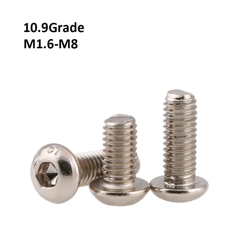 NI-plated Grade 10.9 Carbon Steel Button Head Screws  Hex Hexagon Socket Round Head Screw Bolts M1.6-M8 DIN7380