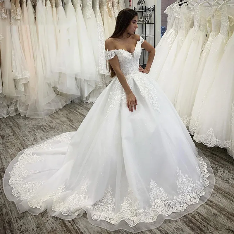 Long White Ball Gown Wedding Gown 2023 Princess Sexy V Neck Vestidos De Novia 2023 Off The Shoulder Tulle Wedding Dresses