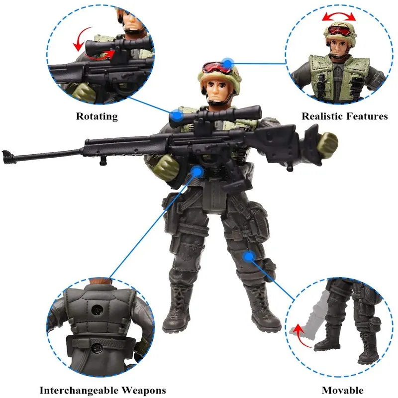 6Pcs Soldier Action Figure Toy Army Men with Weapon Accessories SWAT Team Figure Military Playset for Boys Girls Children Kids