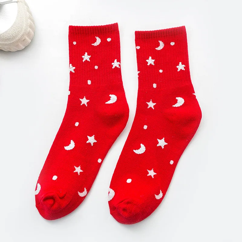 Primavera e l\'estate New Planet Space Cartoon Cotton Socks Harajuku Creative Moon Stars calzini divertenti calzini da donna Casual di moda