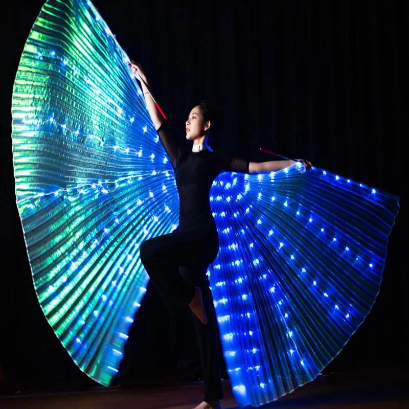 Ruoru LED Dance Wings Butterfly Glowing Dance Halloween Color Fluorescent Show Christmas Belly Dance Wings Split Led Isis Wings