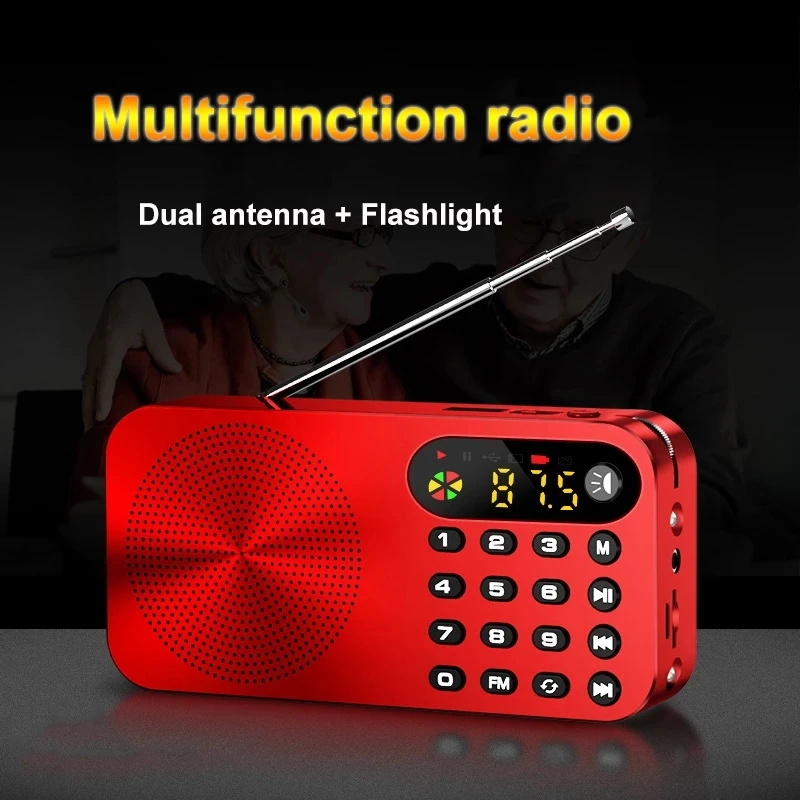 Mini FM Radio Portable FM Receiver with LED Display LED Light Support U Disk TF Card Headphone Play 3600mah Rechargeable Battery