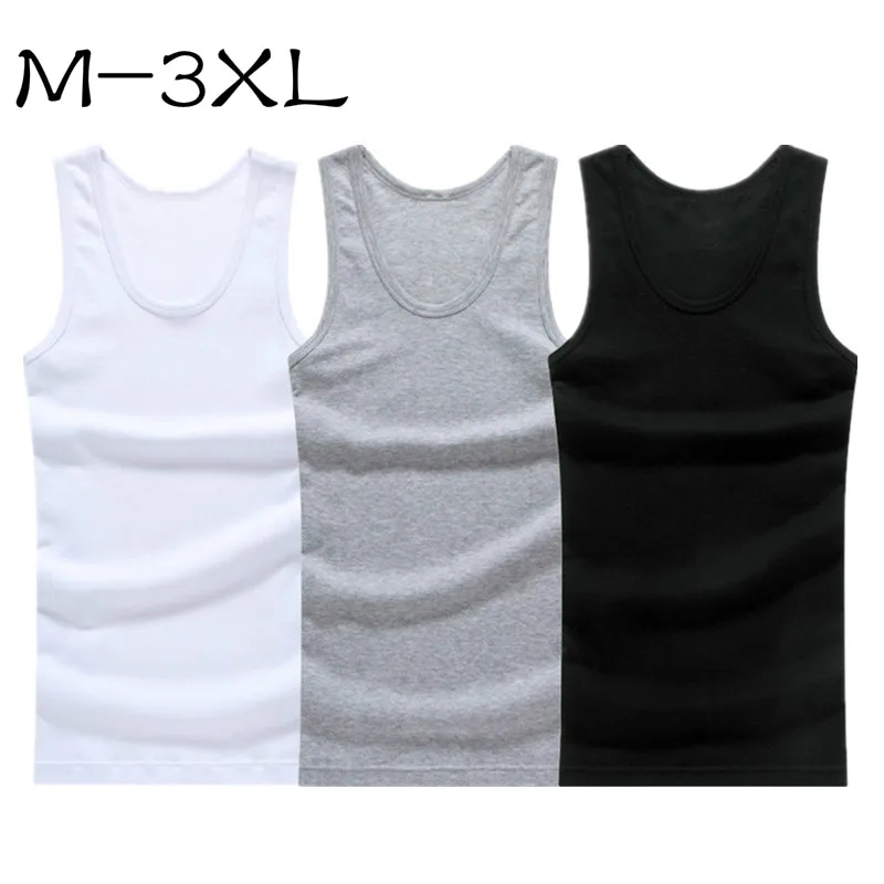 

M-XXXL 3pcs Cotton Mens Underwear Sleeveless Solid Muscle Vest Undershirts neck Gymclothing Tank Top shirt Men Grey White Black