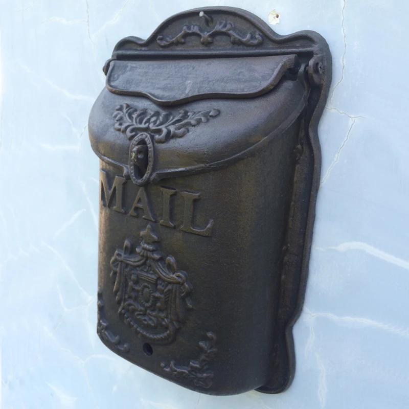 Cast Iron Wall Mounted Lockable Mailbox Heavy Duty Vintage Decorative Letter Box Farmhouse Hanging Post Holder Outdoor Entryway