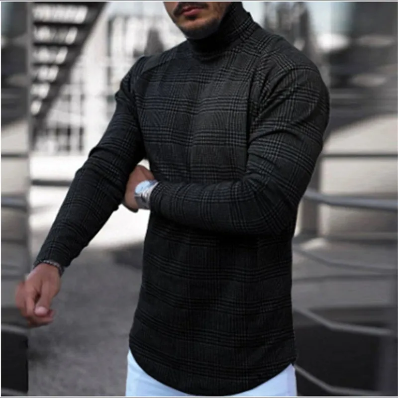 

Autumn Spring Sweater Turtleneck Pullover Fashion Cotton Long Sleeve Slim Fit Clothes Tops Knitted Casual Oversized Male Sweater