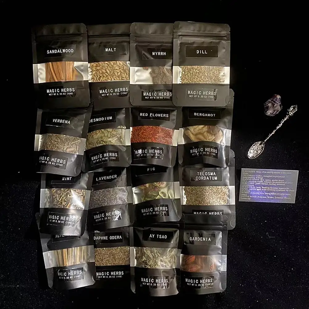 Kit di 30 erbe per stregoneria Kit di erbe essiccate con Kit di cucchiai di cristallo decorazioni per la casa per regali di stregoneria Wicca per le donne