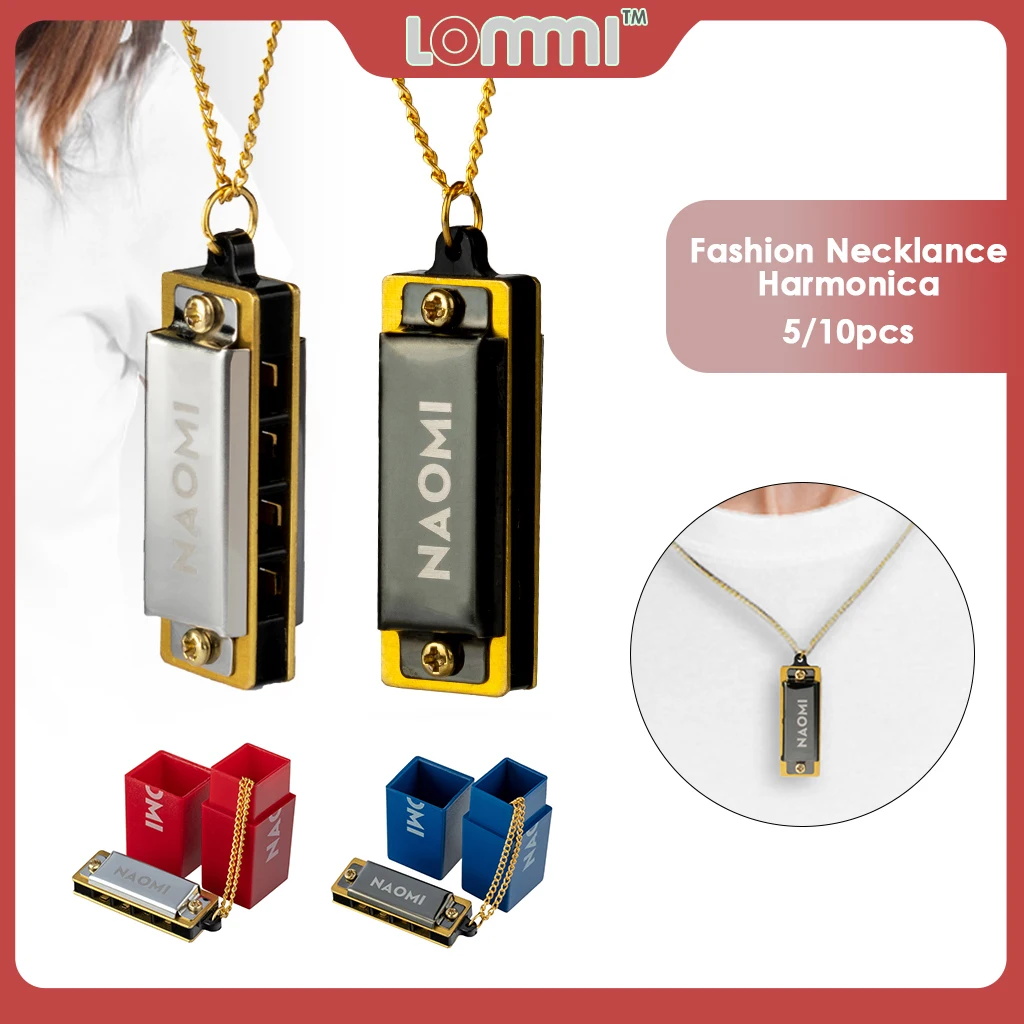 LOMMI 5pcs/1set Mini Harmonica 4 Holes 8 Tone Key Of C Fashion Necklace Design Pocket Harmonica For Jazz Music