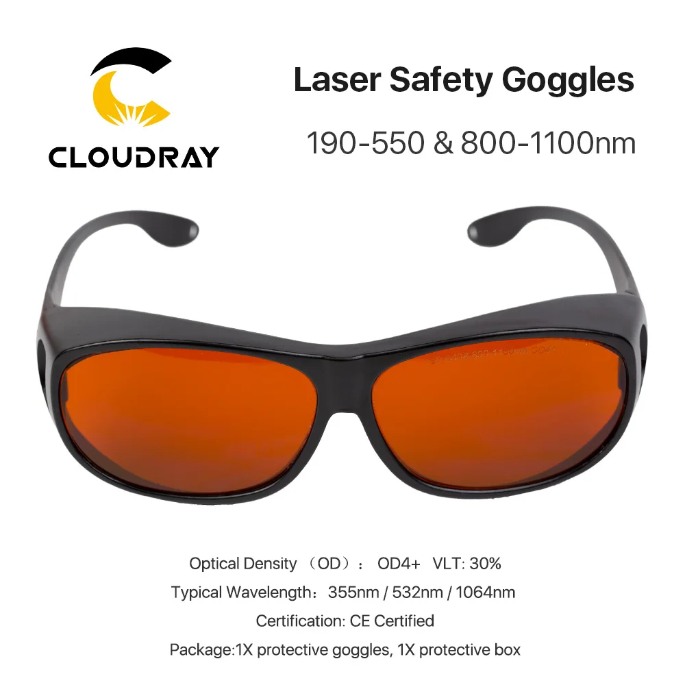 Cloudray UV Green Fiber Laser Safety Goggles Type B Protective 355 & 532 & 1064nm Wavelength Glasses Shield Protection Eyewear