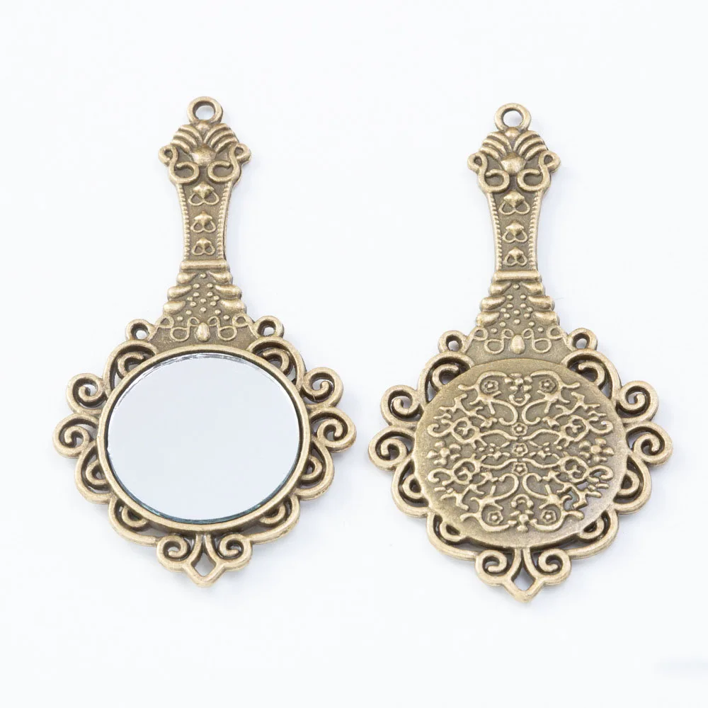 2 PCS/Lot Gold Color Alloy Mirror Charms For DIY Bracelet Necklace Pendants For Jewelry Making DIY Jewelry Findings