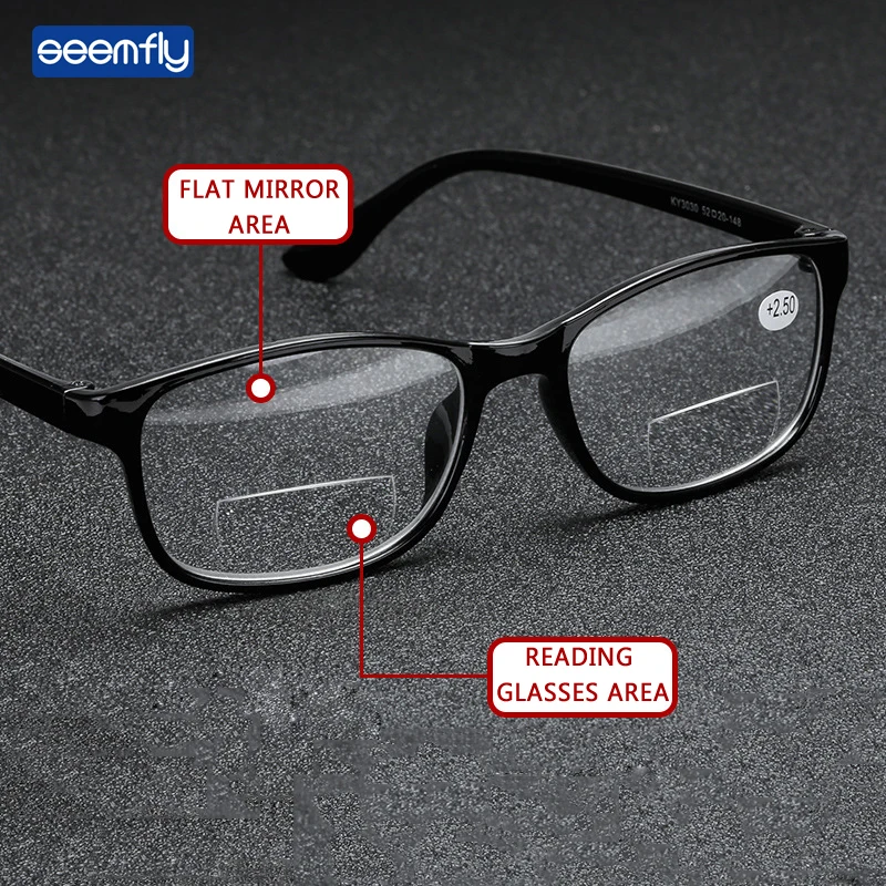 Seemfly Men Women Bifocals Reading Glasses Ultralight Black Frame Clear Near And Far Presbyopia Glasses Diopters +1.0 +2.5 +4.0