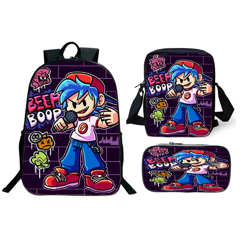 

Funny Friday Night Funkin Backpack Cartoon School Bags 3 Pcs Set Bookbags Shoulder Bag Cute Pencil Case Girls Boys Book Knapsack