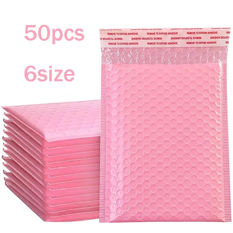 

50PCS Bubble Mailers Padded Envelopes waterproof Mailer Self Seal PinkLined Poly Mailer 6 Sizes Shockproof Mailer fast shipping