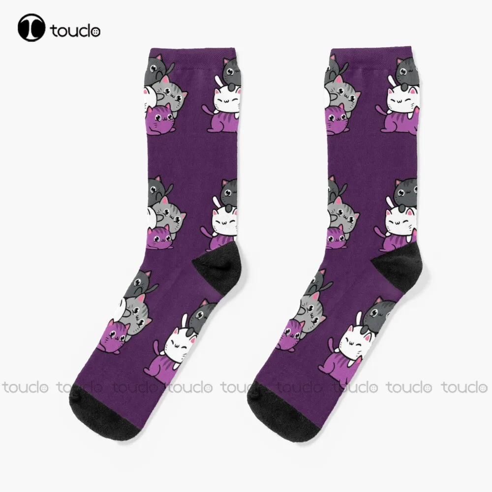 

Kawaii Cat Pile Asexual Pride Socks Funny Socks For Women Personalized Custom Unisex Adult Teen Youth Socks 360° Digital Print