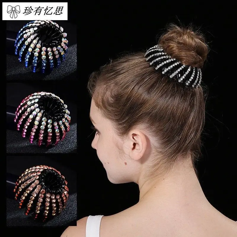 Nova moda senhoras cabelo bun cristal garra hairpin pássaro ninho expansão acessórios para o cabelo feminino rabo de cavalo fivela headwear