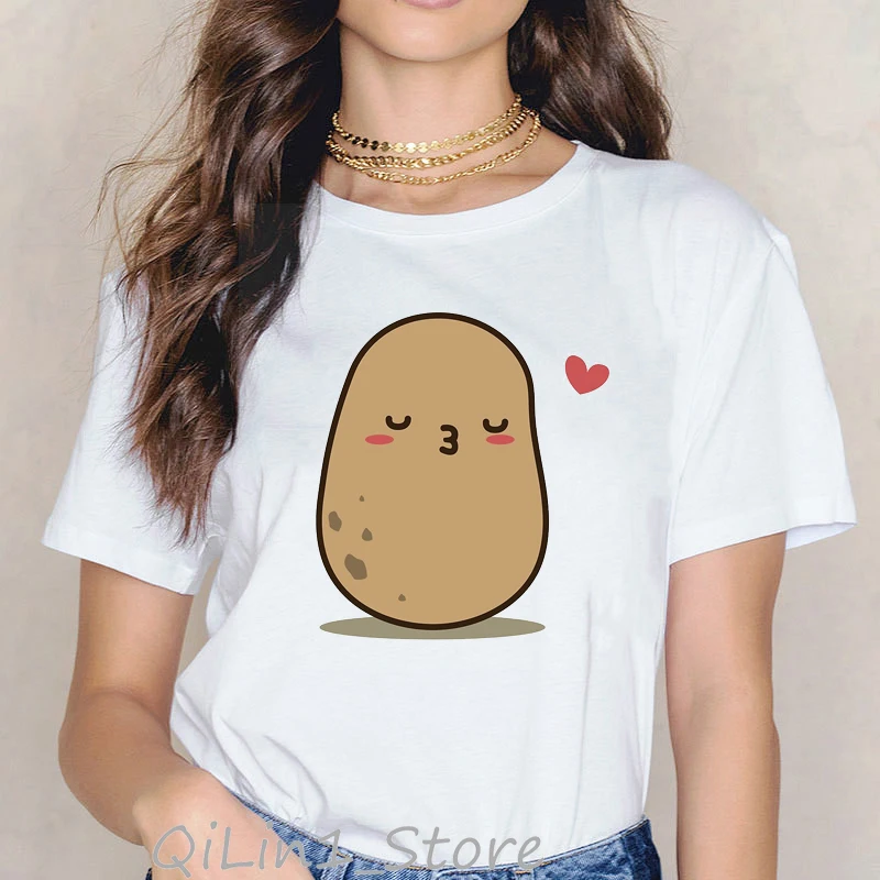 Cute Potato Printed Funny T Shirts Women Harajuku Kawaii Cartoon Print Tee Shirt Femme Graphic Tumblr Clothes White Tshirt