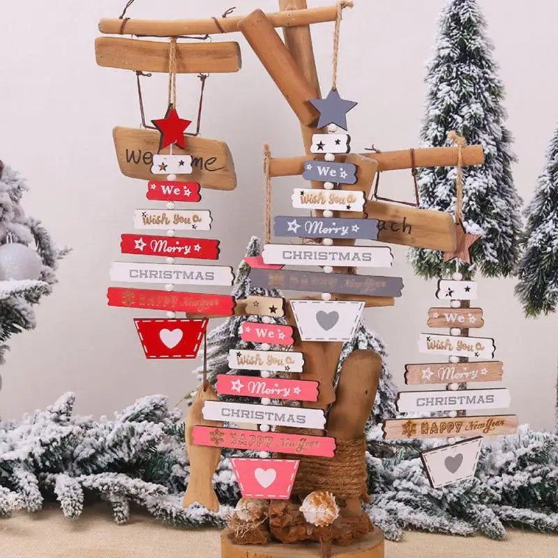 Natural Wood Merry Christmas Tree Decorations for Home 2019 New Year Xmas Ornament Wooden Hanging Christmas Pendant Drop Gifts