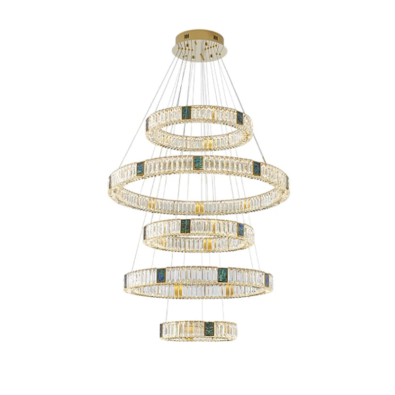 

Art Deco Postmodern Gold Silver Crystal LED Hanging Lamps Chandelier Lighting Lustre Suspension Luminaire Lampen For Staircase