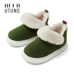 UTUNE KIDS Winter Snow Boots for Parent-children Warm Plush Indoor Slippers EVA Platform Felt Solid Men's Boots Family Shoes