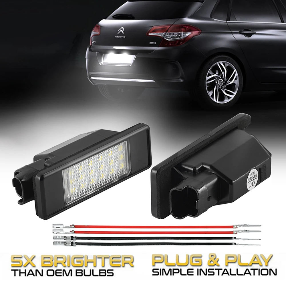 Lumière de plaque d'immatriculation LED blanche, 2 pièces, lampes de numéro de voiture pour citroën C4 C3 C5 Berlingo C2 DS3 C6 Jumpy C8 DS5 Evasion c-elysee