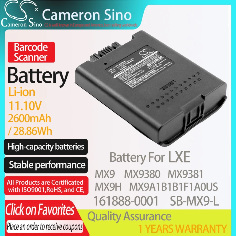 CameronSino Battery for LXE MX9 MX9H MX9A1B1B1F1A0US MX9380 MX9381 fits Honeywell 161888-0001 SB-MX9-L Barcode Scanner battery