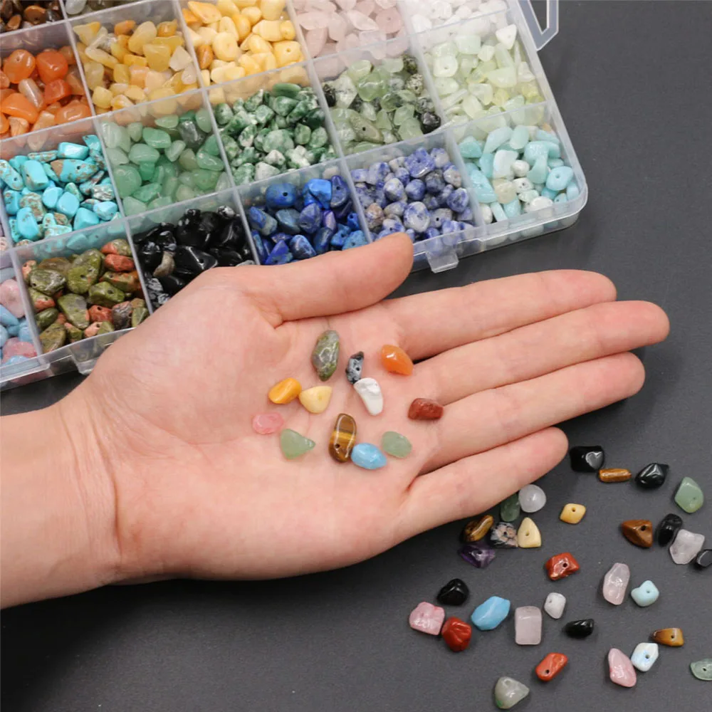 Potosala 24 Grid Natural Stone Beaded Boxed Irregular Gravel Beads Combination DIY Handmade Jewelry Accessories Making Supplies