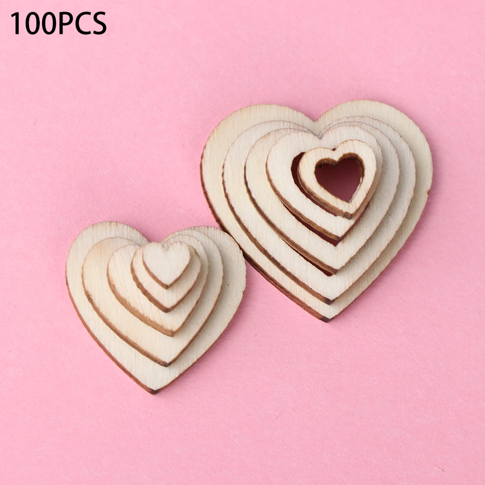 100pcs/lot New Popular Hollow Love Heart Wooden DIY craft Laser Cut Embellishment Craft Decor Ornaments Wedding Fashion Decora