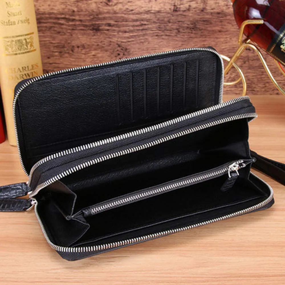 ejiang Thailand  crocodile  male  business  leisure  Double zipper  handbags  Large capacity more card holder  male clutch bag