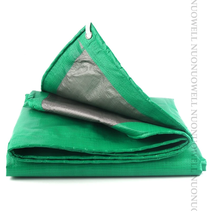 Customize Size 0.32mm Green PE Rainproof Tarpaulin Cover Sunshade Tarp Waterproof  Double Side Lightweight Tarp Sliver Layer