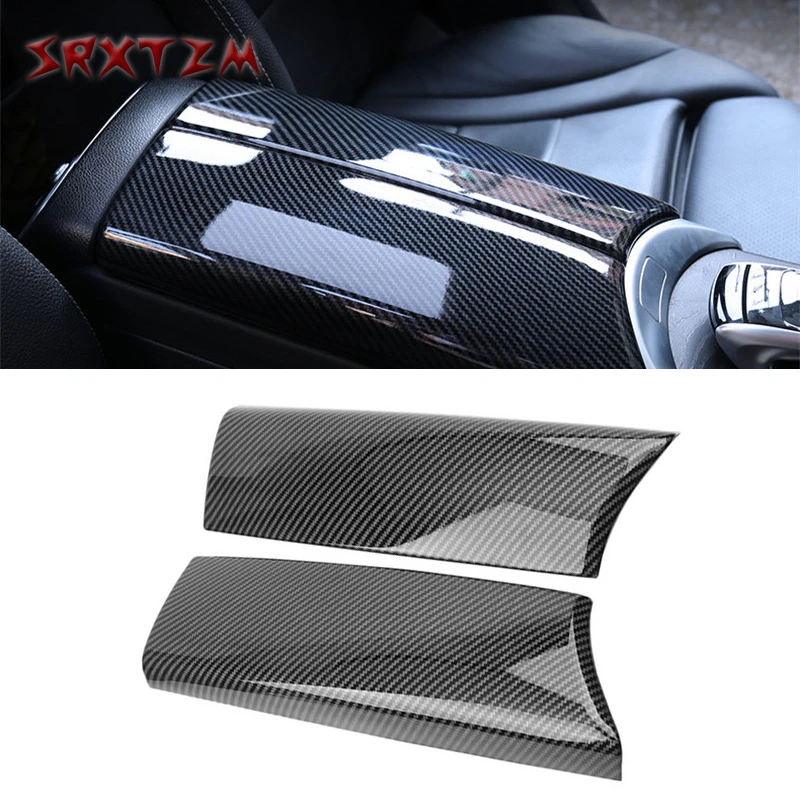 Car Styling Carbon Fiber Stowing Tidying Armrest Box Protect Stickers Covers For Mercedes Benz E Class W213 2016-2019