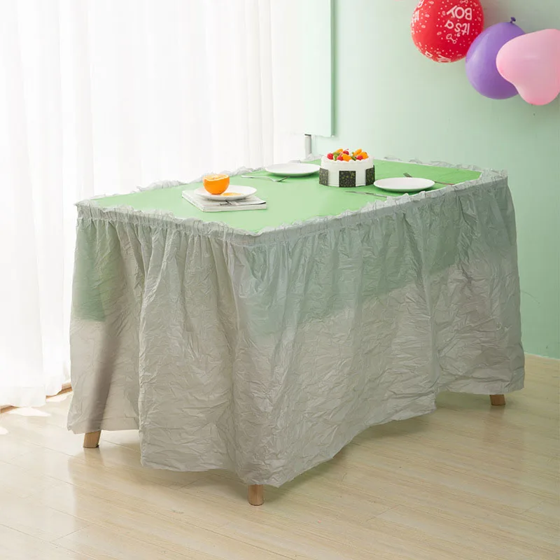 430cm Long One-time Waterproof Oil-proof Table Skirt PEVA Birthday Party Wedding Reception Desk Table Decoration Table Skirt