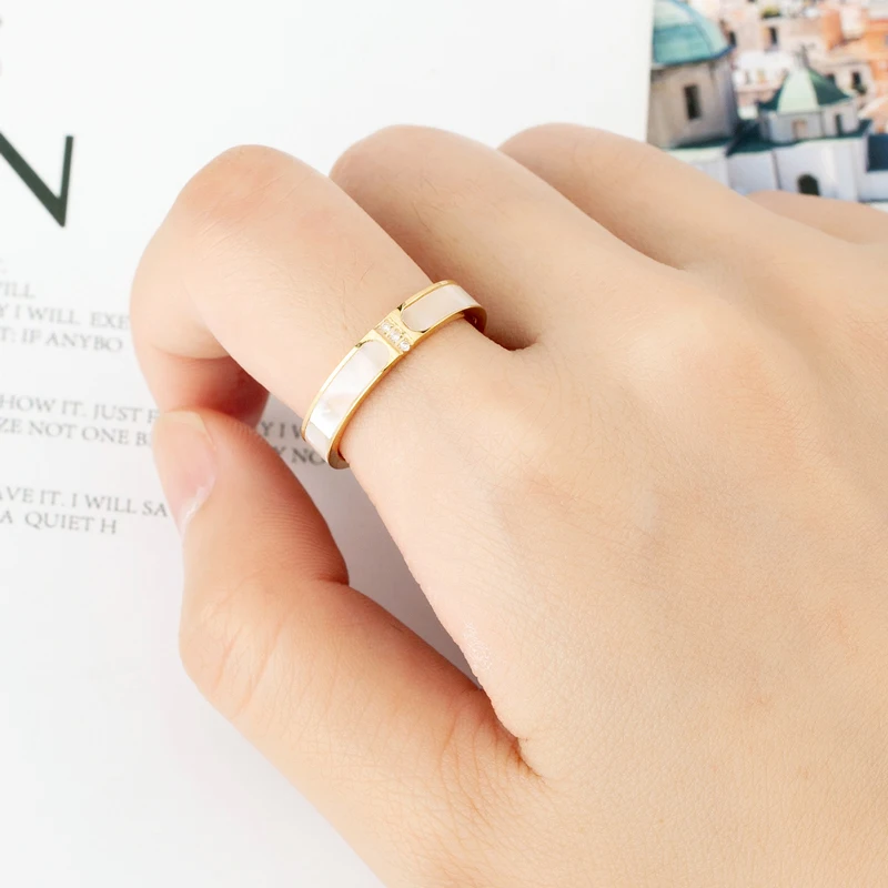 Exquisite Fashion Inlaid Zircon And Shell Ring Titanium Steel High Quality Woman Brand Jewelry Gift Love Ring Drop Shipping image 6