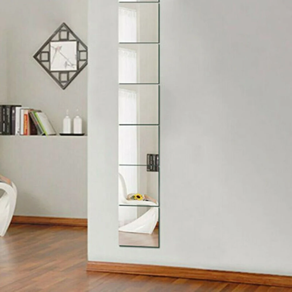 

6Pcs 30CM Square Mirror Wall Stickers, Self adhesive Decal Mosaic Home Decor, Silver Color, Easy to Install, Use