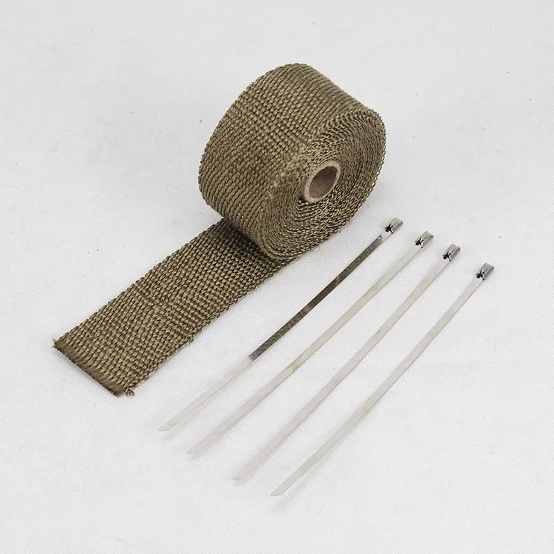 5M Motorcycle Exhaust Thermal Tape Header Heat Wrap Manifold Insulation Roll Resistant with Stainless Ties