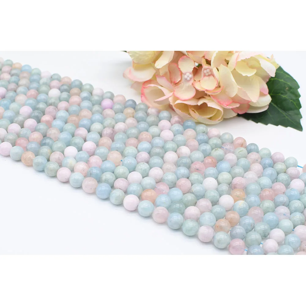 

6-12 мм натуральный Гладкий красочный морганит круглые каменные бусины для DIY браслет ожерелье Изготовление ювелирных изделий нитка 15 дюймов