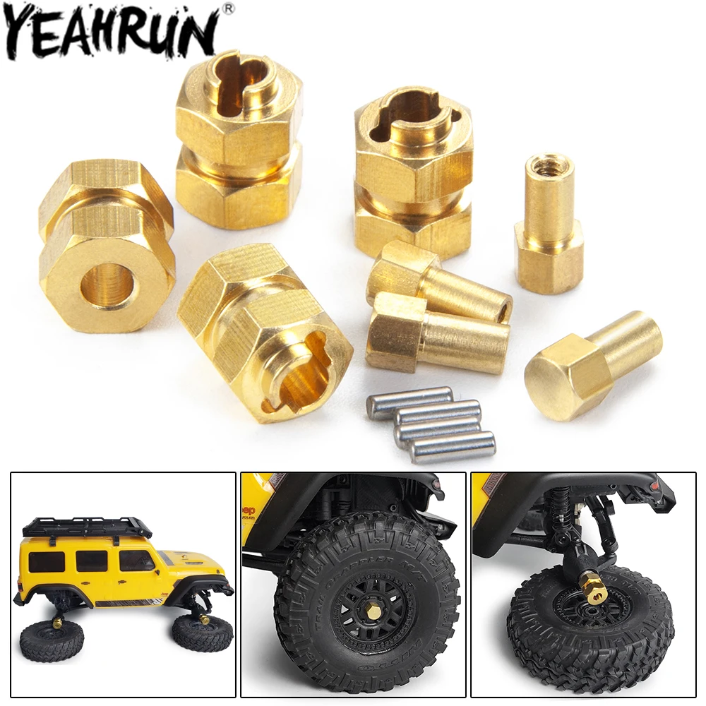 YEAHRUN 4PCS 4mm Widen Brass Wheel Hex Extended Adapter for 1/24 RC Crawler Car Axial SCX24 Gladiator Wrangler Upgrade Parts