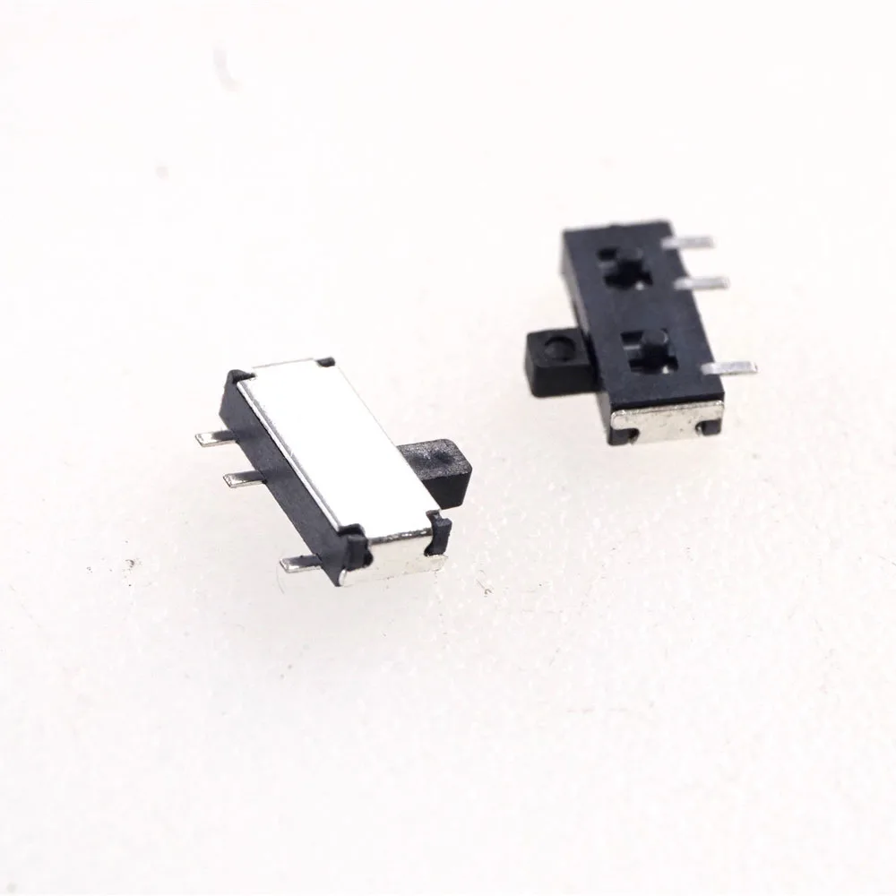 10 Pcs Miniature Slide Switch 3 Pin 2 Position 1P2T SPDT ON-OFF SMD Re-flow Solder Right Angle PCB Board Guide