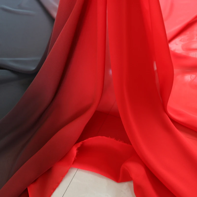 100cm*145cm 100D Black-Red 2-Tone Gradual Gradient Chiffon Fabric Sheer Tissue Shaded Color Dance Dress Material