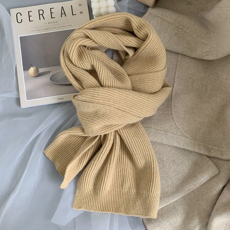 Scarves Women Knitted Thicker Winter Couple Ins All-match Harajuku Student New Arrival Warm Minimalist Pure Color Unisex Female