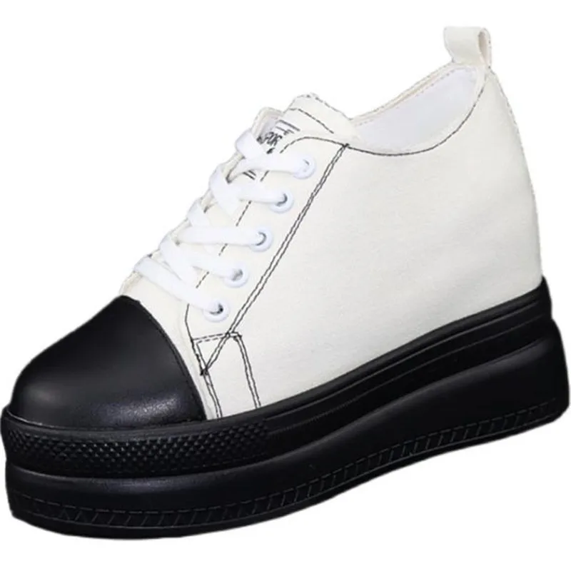 New Arrival Women Hidden Heel Platform Wedge Canvas Shoes Outdoor White Black Fashion Girls Wedge Sneakers