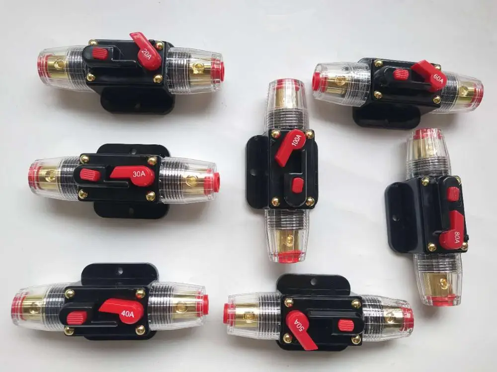 100A 80A 60A 50A 40A 30A 20A 12V / 24V / 48V DC قاطع الدائرة القابل لإعادة الضبط التأمين على موصل الطاقة الشمسية الكهروضوئية