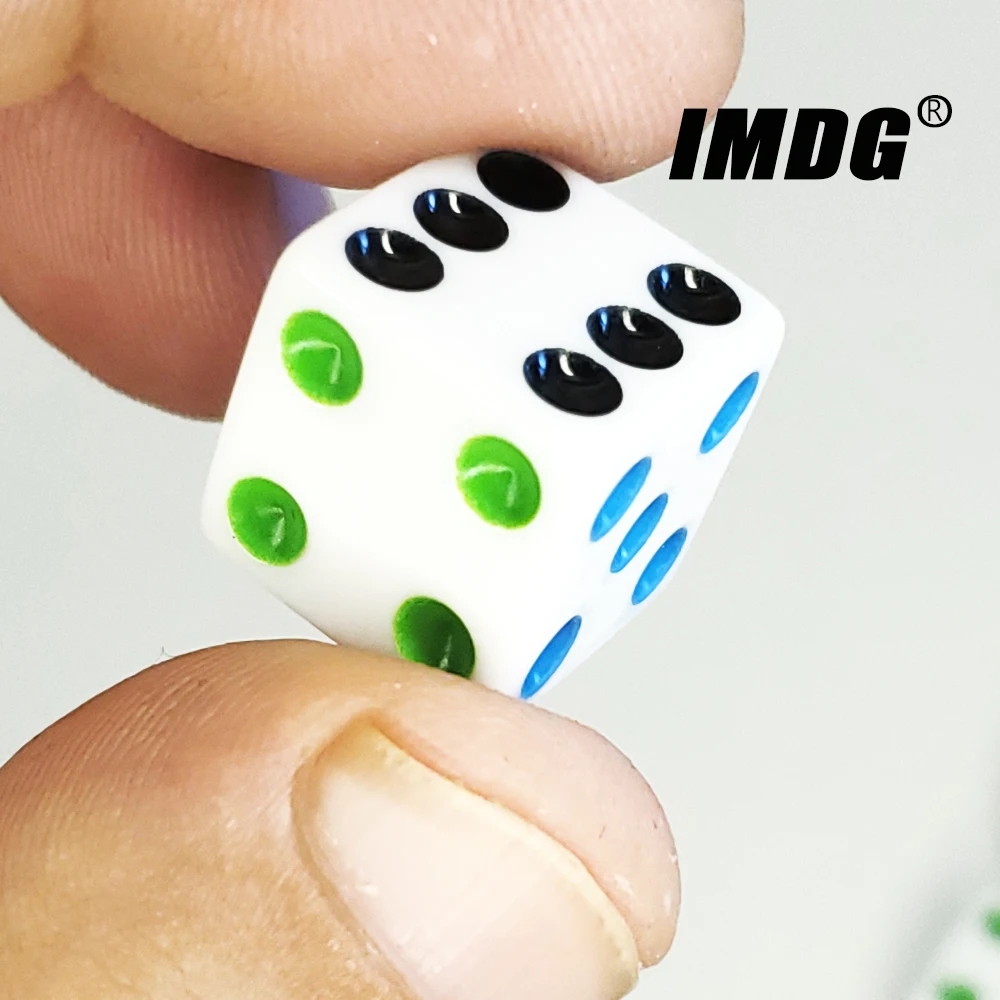 10Pcs/pack White Acrylic Dice 16mm Colorful Dots Square Corner Cubes KTV Bar Gambling Casino Dice