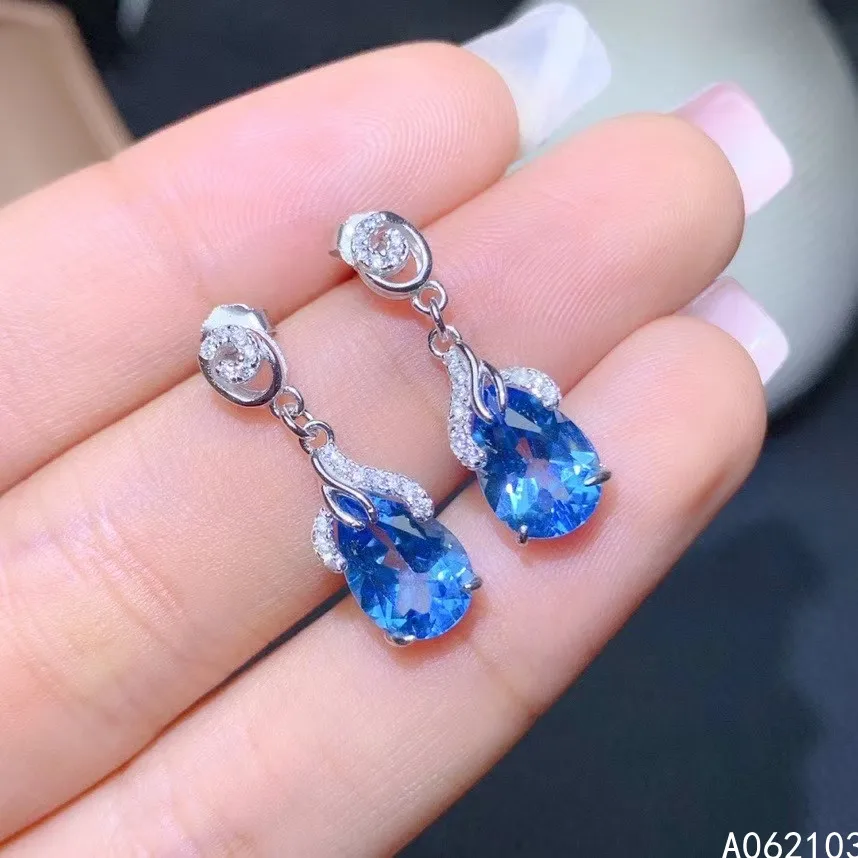 

KJJEAXCMY 925 sterling silver inlaid natural Blue Topaz Women's exquisite elegant OL style water drop gem earnails earrings supp