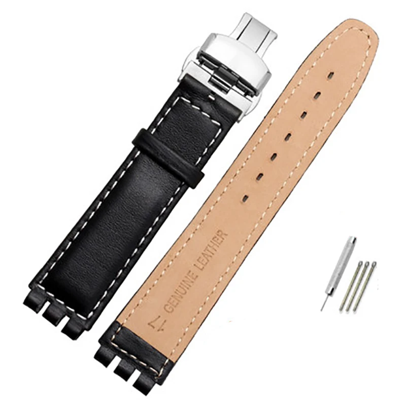 High Quality 17mm 19mm Waterproof Genuine Leather Watch Strap Band For Swatch Croco Pattern Black Brown White Red Watchband