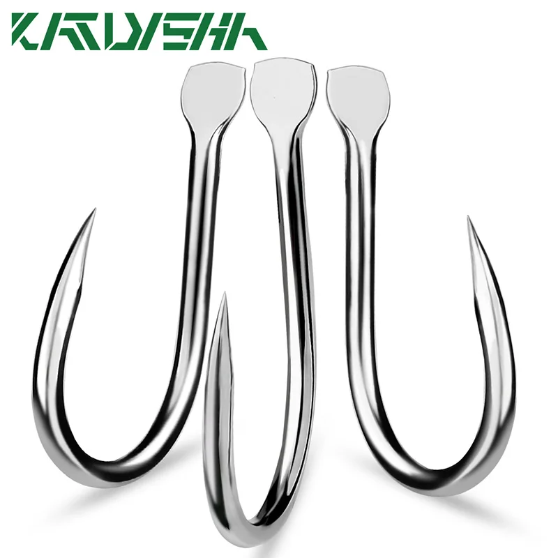 KATYUSHA 10Pcs High Carbon Steel Flat Hooks 1/0-5/0#  Single Fishing Hooks Barbed Carp Jig Fishhooks Anzol Pesca Fishing Tackle