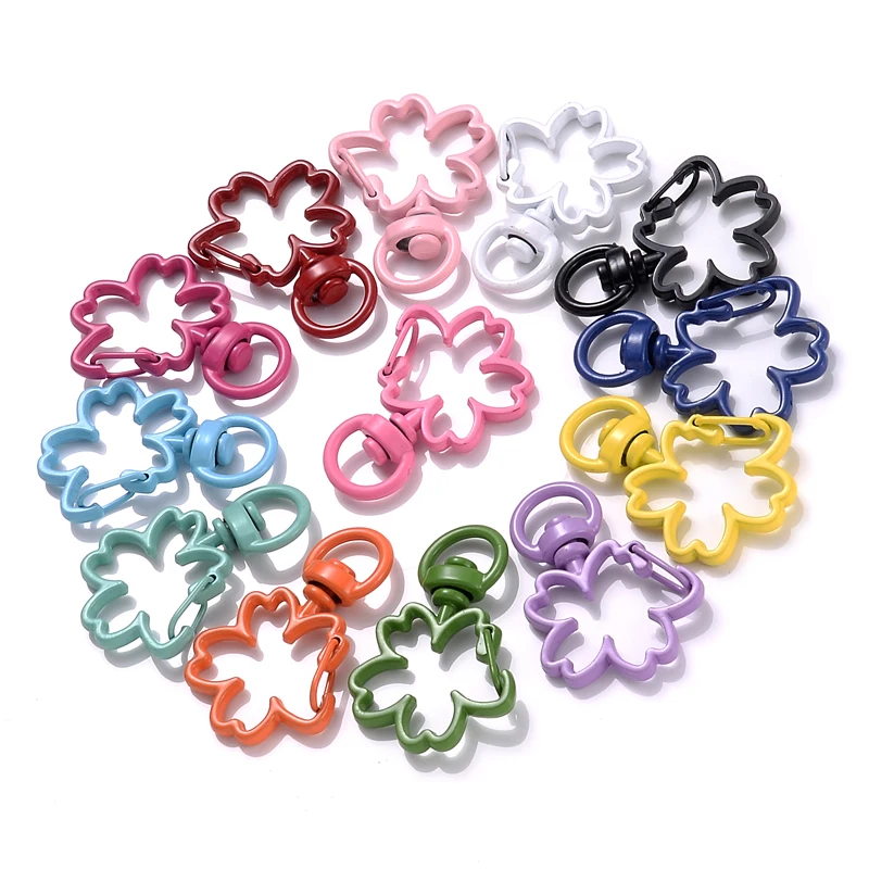 10Pcs 34x24mm Zinc Alloy Keychain Flower Buckle Head Lobster Buckle Special-Shaped Dog Buckle DIY Spray Paint Color Jewelry