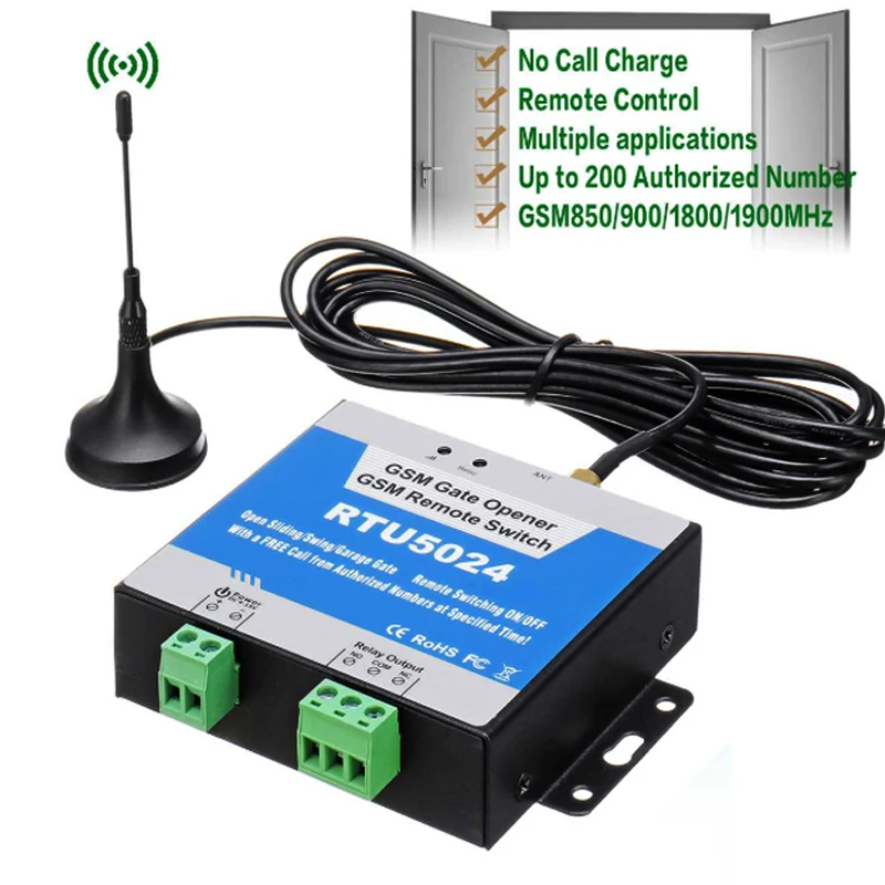 

GSM Door Gate Opener Relay Switch RTU5024 Remote Access Control with 3 Meters Antenna Wireless Door Opener By Free Call Support